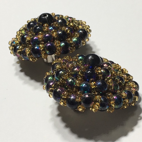 Vintage Cluster Bead AB Clip Earrings - Picture 1 of 8